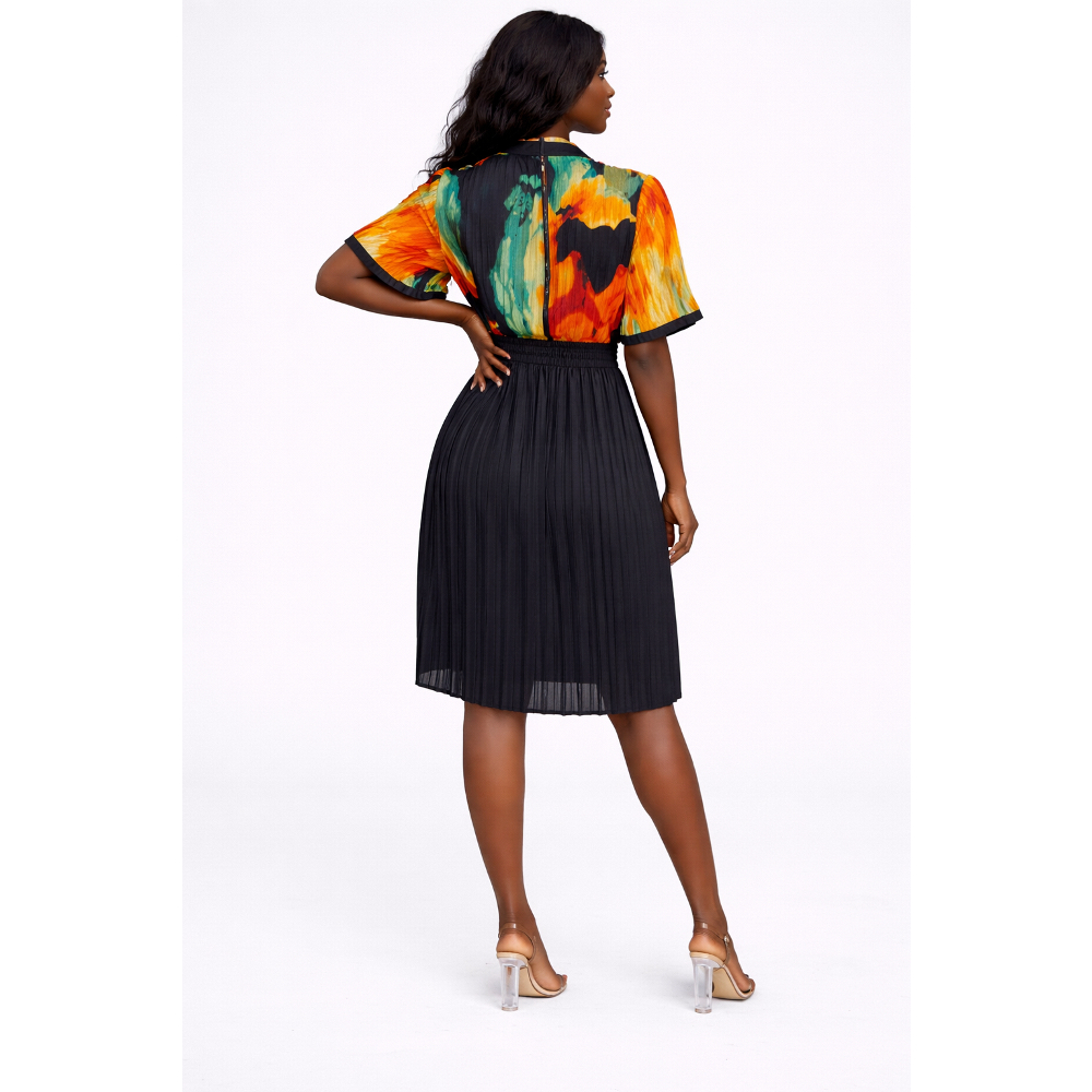 Autumn Bloom Pleated Midi Dress