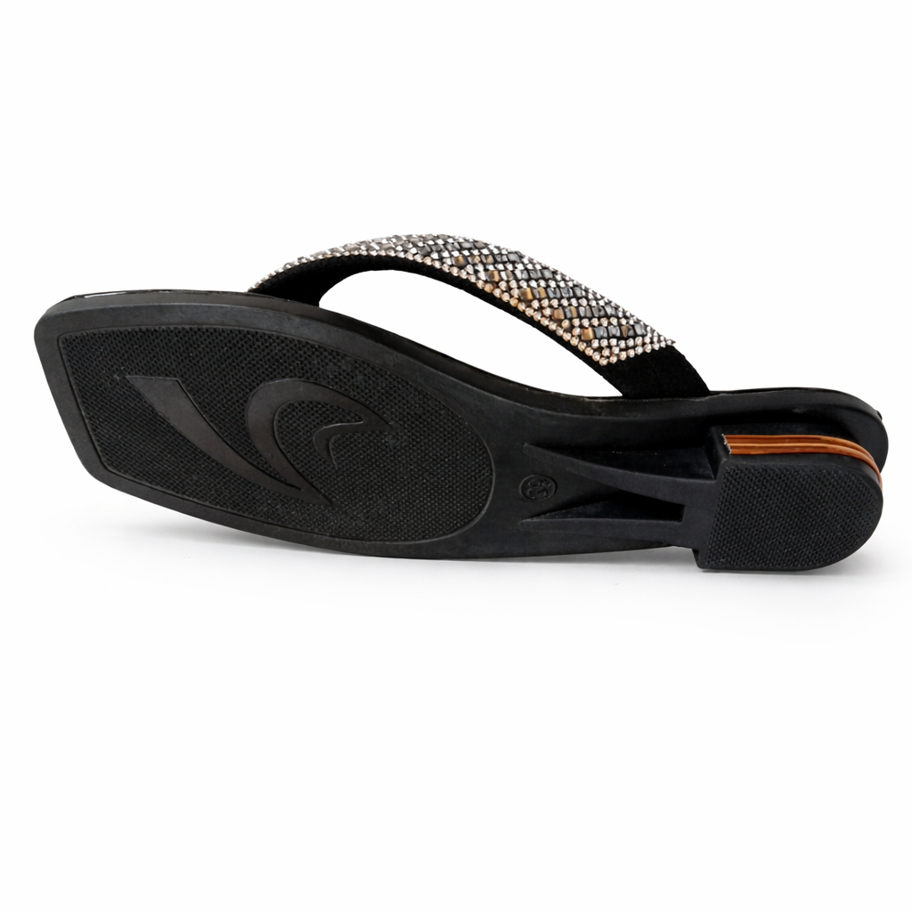 Womens Rhinestone Strap Low Heel Slip On Sandals