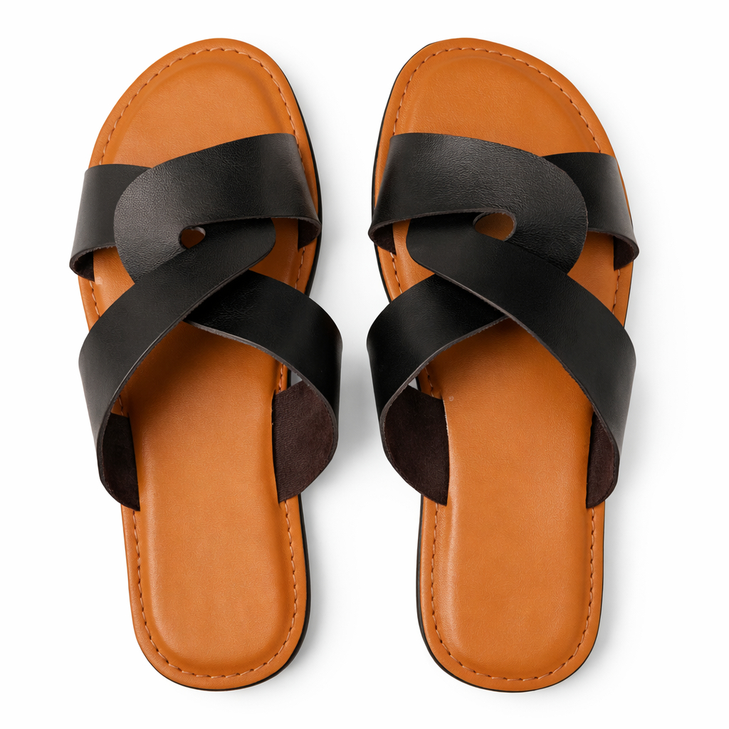 Elegant Women Black Cross Strap Flat Slippers