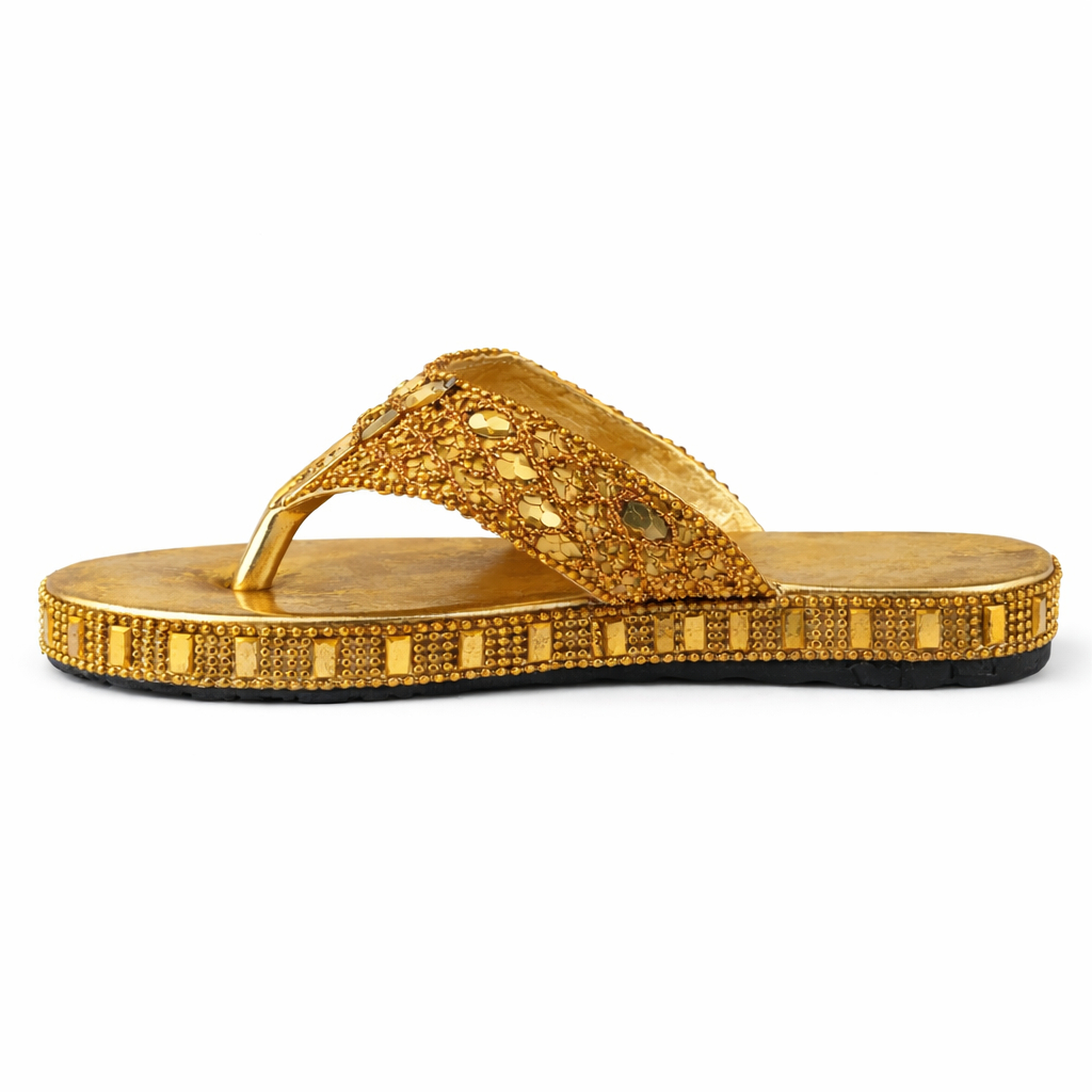 Gold Sequin Flat Thong Sandals for Women