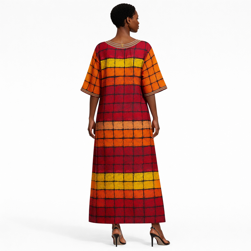 Quality Printed V neck Kaftan Maxi Dress