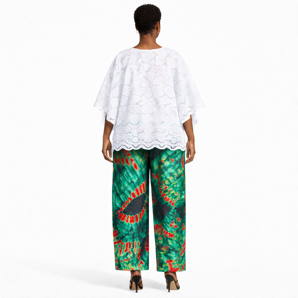 Womens Lace Top and Patterned Trousers Two Piece Set