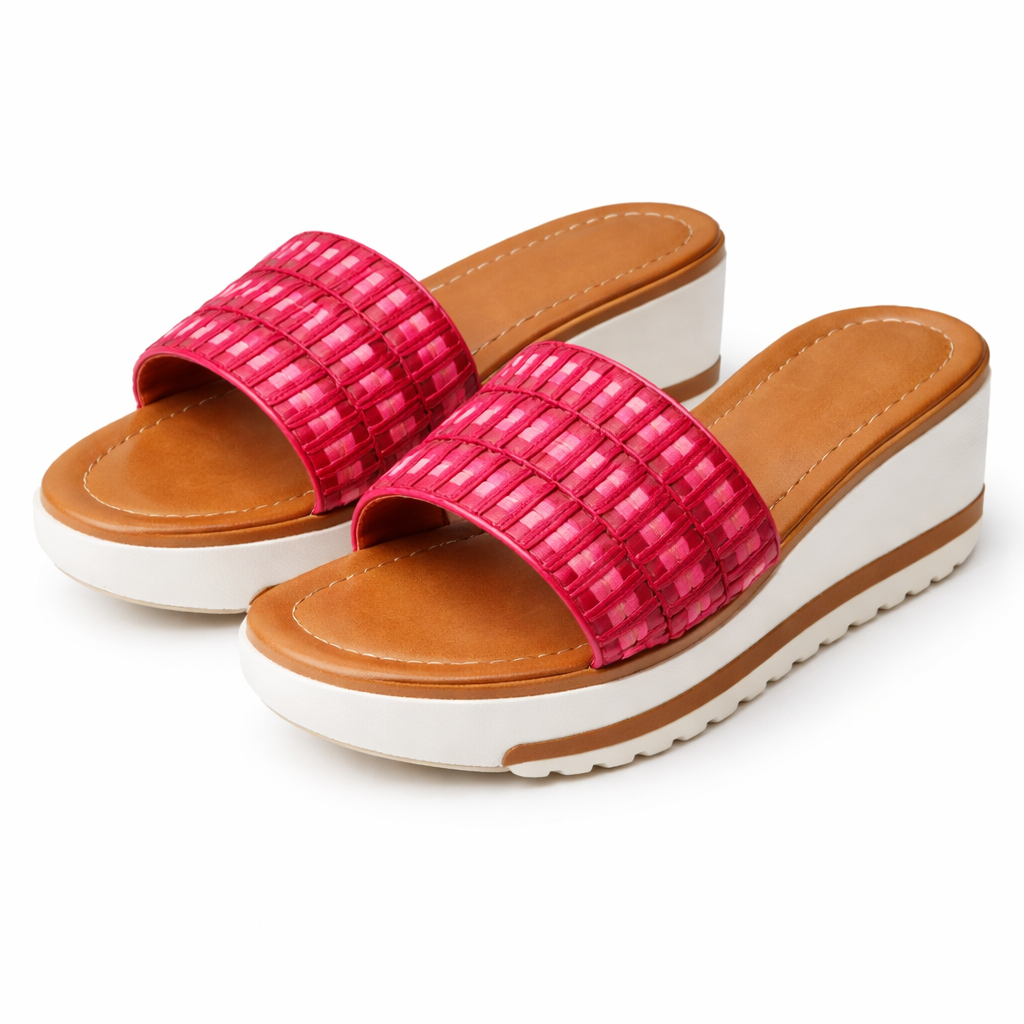 Women Woven Strap wedge Slide Sandals