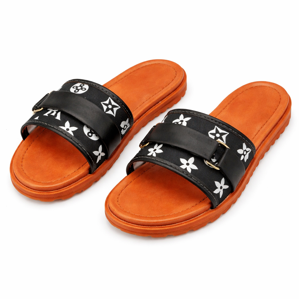 Women Flat Slip On Sandals with Double Strap Design