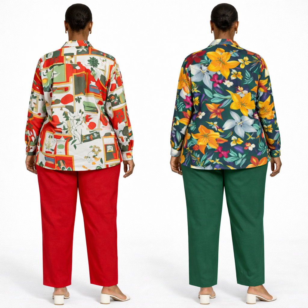 Elegant Women Printed Button Shirt and Trouser Set