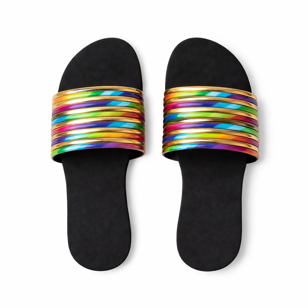 Quality Multicolor Striped Flat Slide Sandals