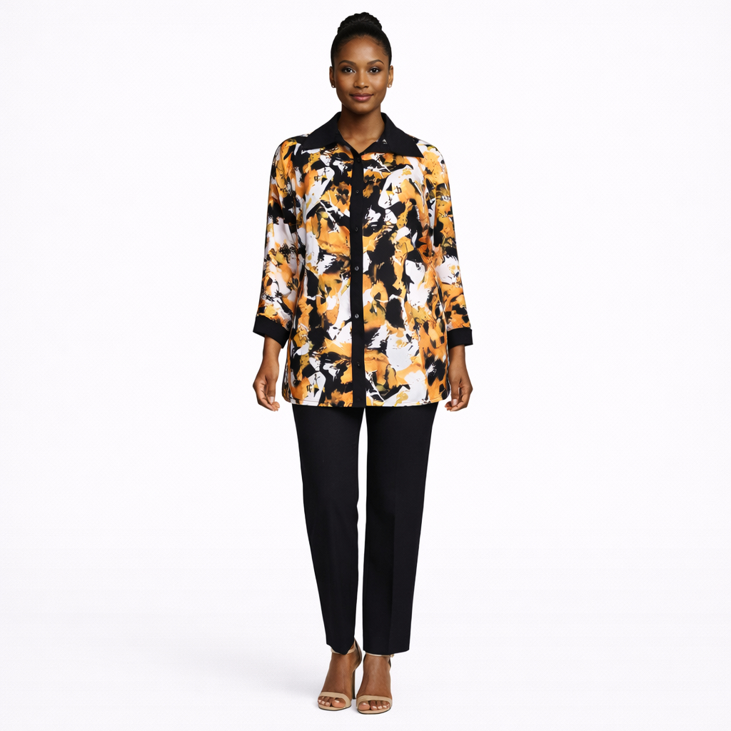 Abstract Print Long Sleeve Two Piece Outfit