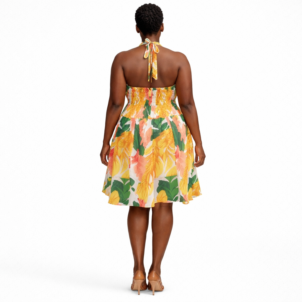 Floral Smocked Halter Neck Midi Dress