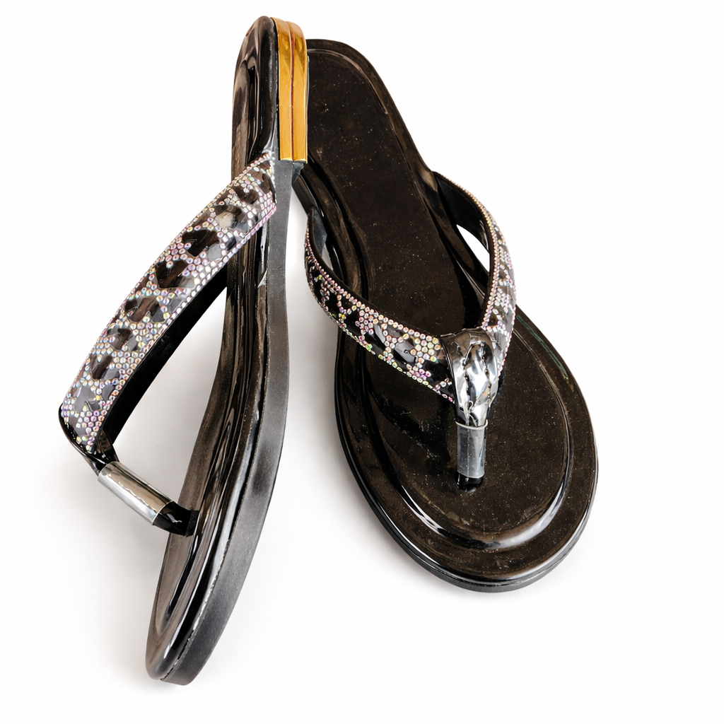 Embellished Flat Slip On Sandals with Thong Strap