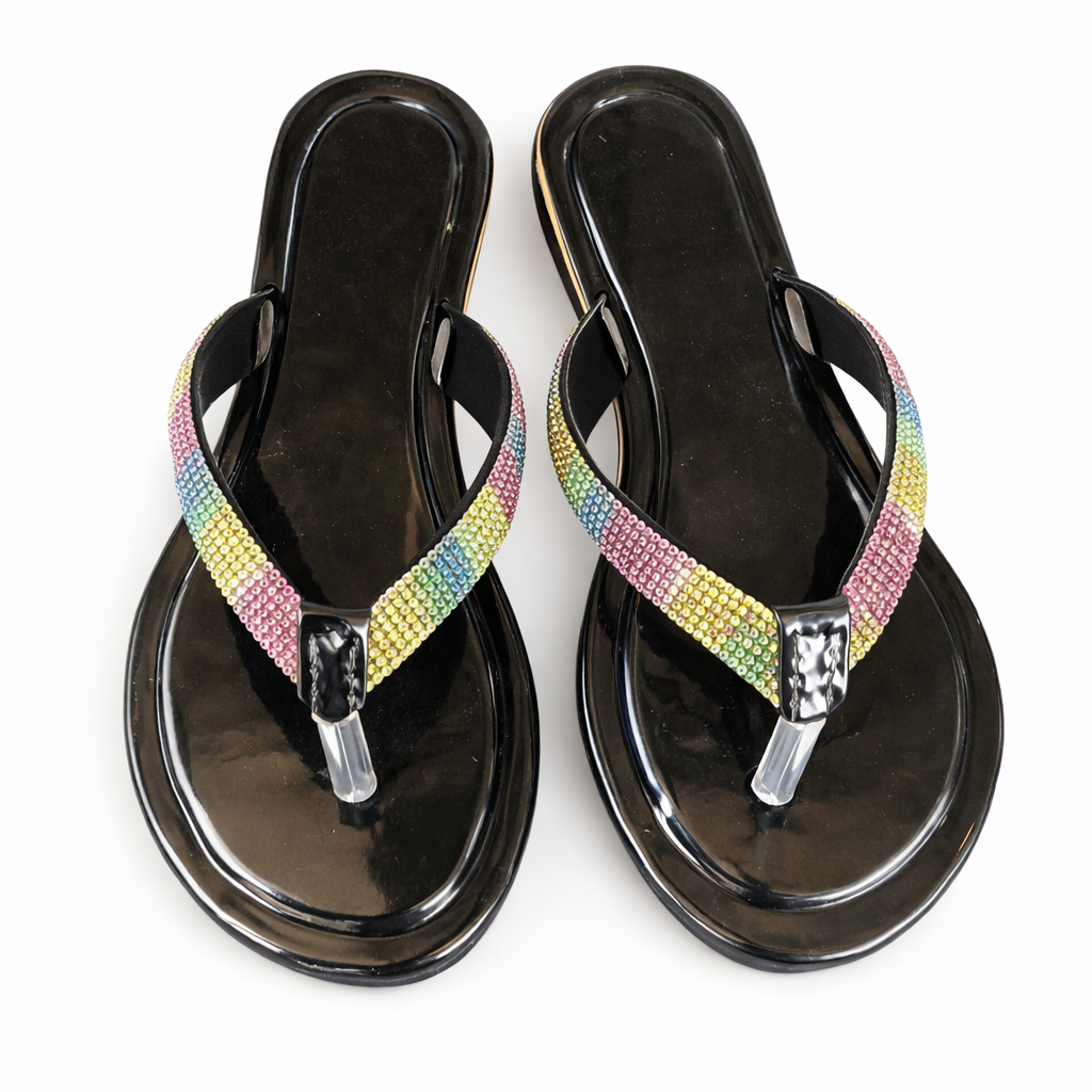 Multicolor Embellished Thong Flat Sandals
