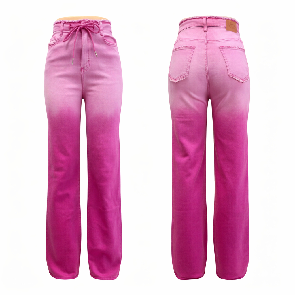 High Waisted Ombre Pink Pants with Gradient Design