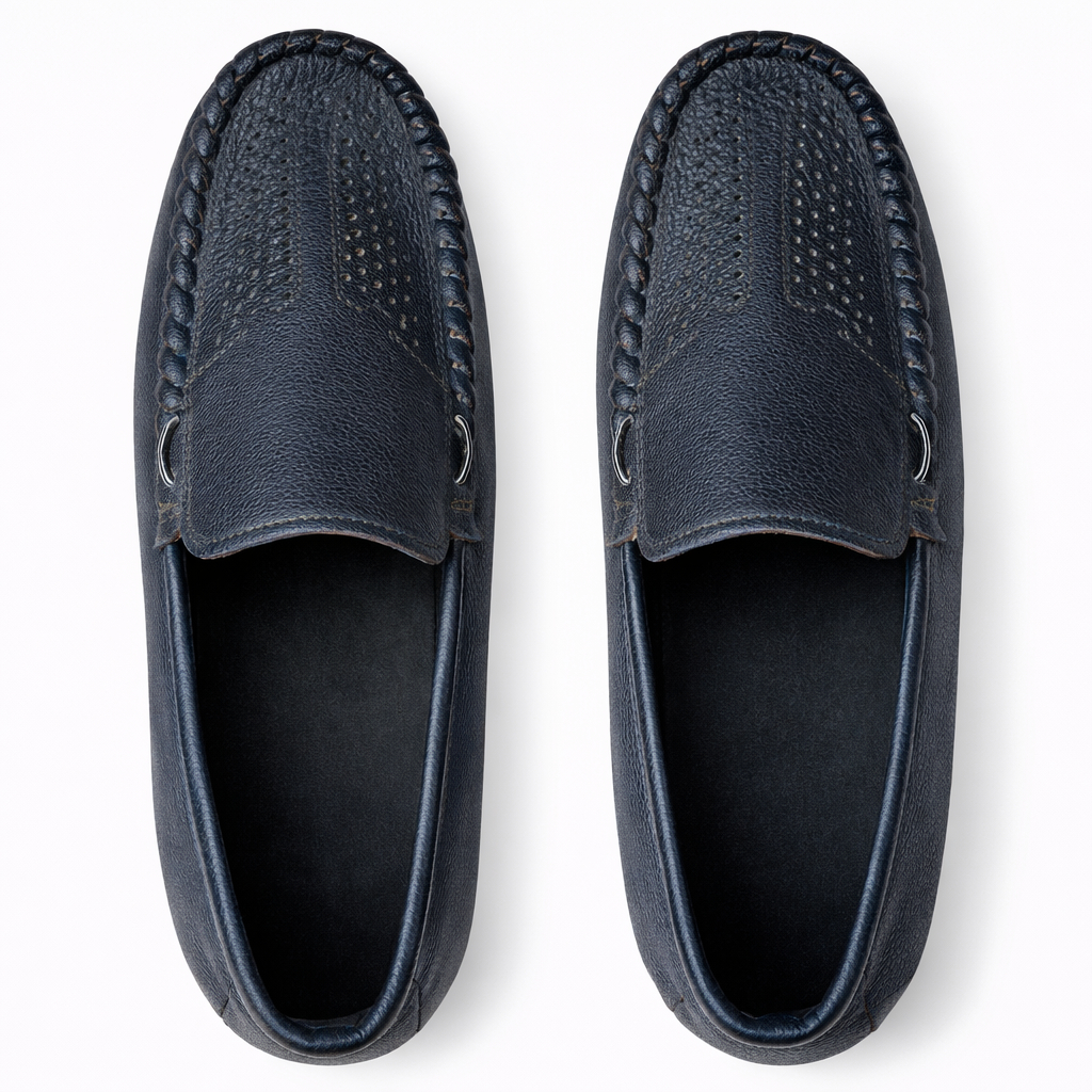 Men Classic Navy Blue Leather Slip On Loafers