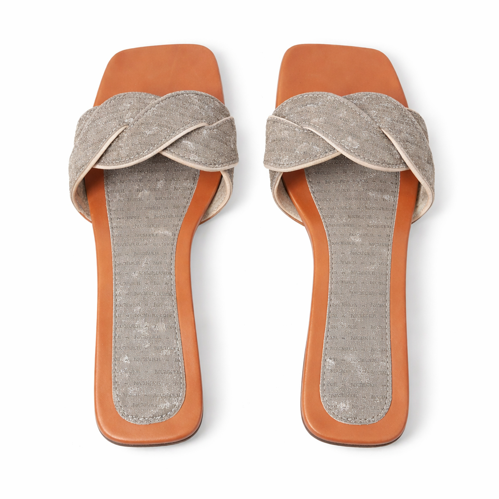 Embellished Flat Slide Sandals with woven strap