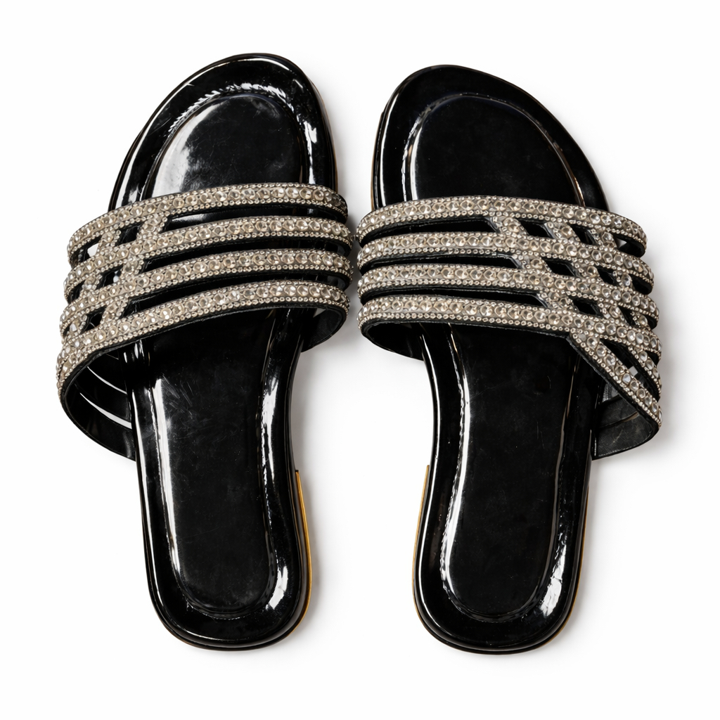 Rhinestone Multi Strap Flat Slide Sandals