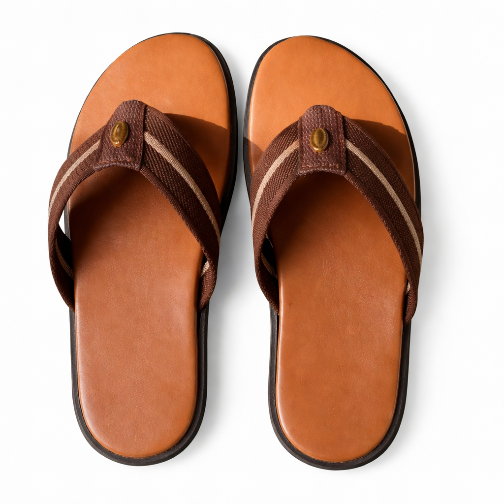 Quality Men Brown Strap Slide Sandals