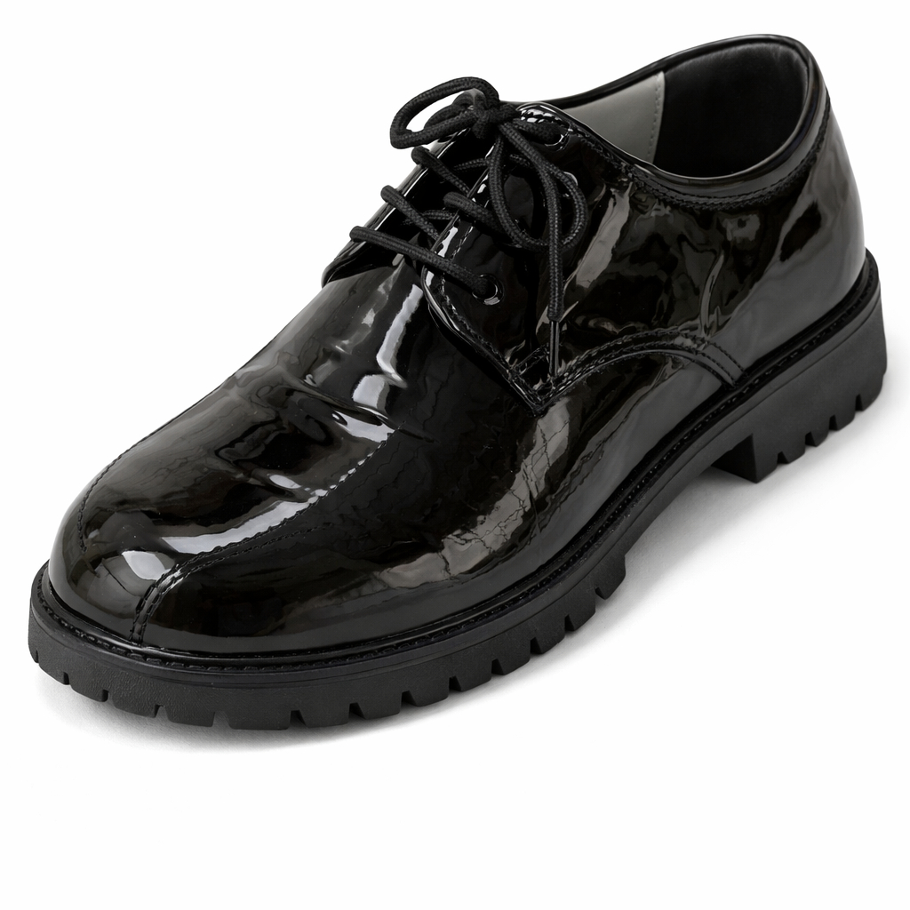 Quality Men Black Patent Lace Up Chunky Sole Shoes