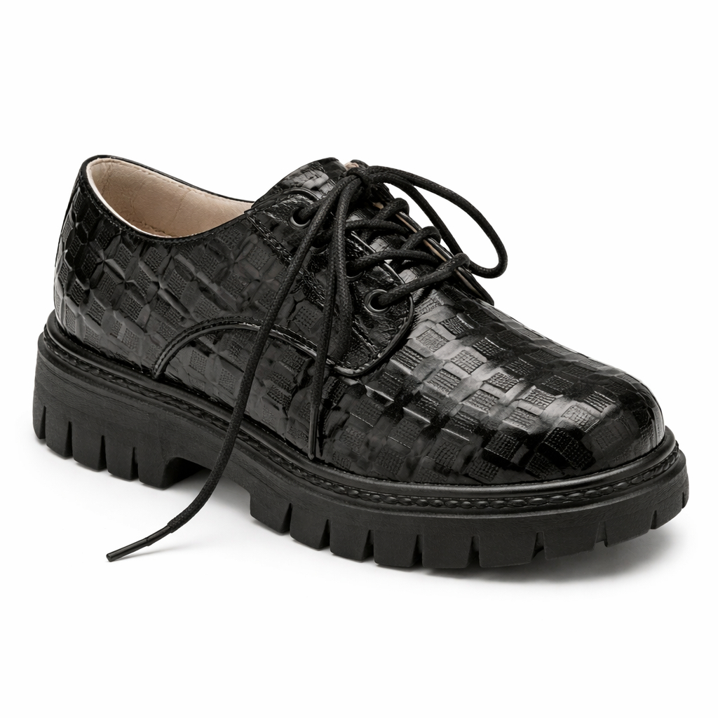 Premium Men Black Patent Lace Up Chunky Sole Shoe