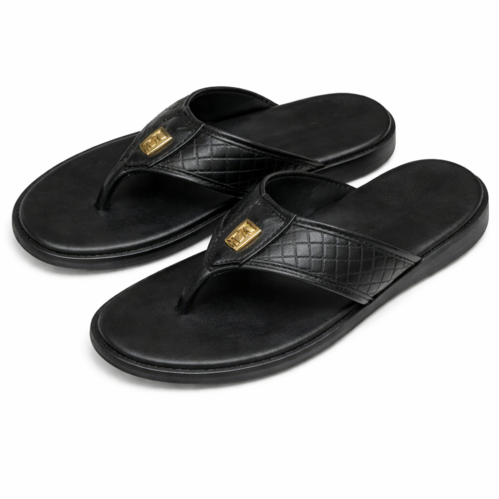 Men Black Textured Slip On Sandals