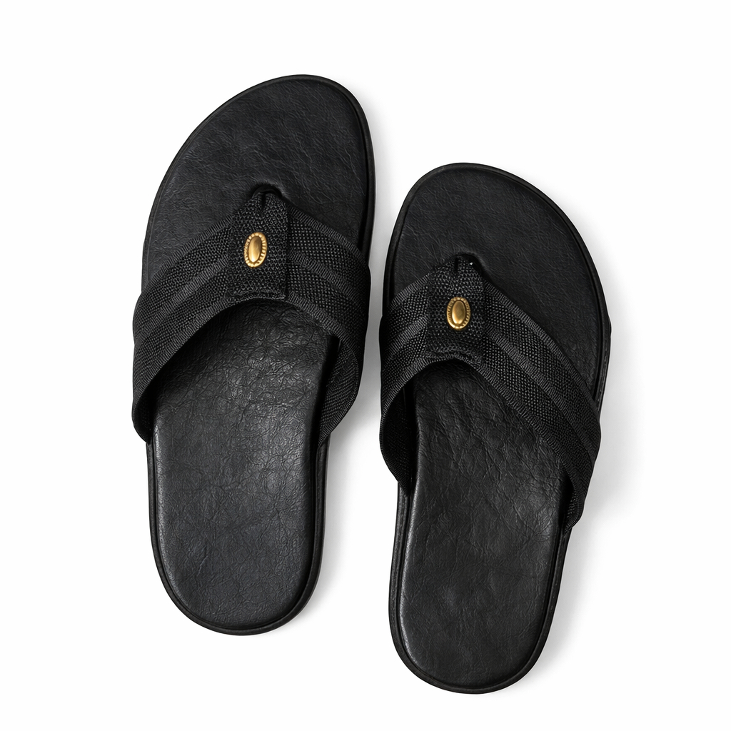 Quality Men Black Cross Strap Slip on Sandals
