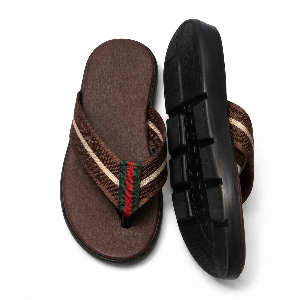 Quality Men Brown V Strap Casual Flip Flop Sandals