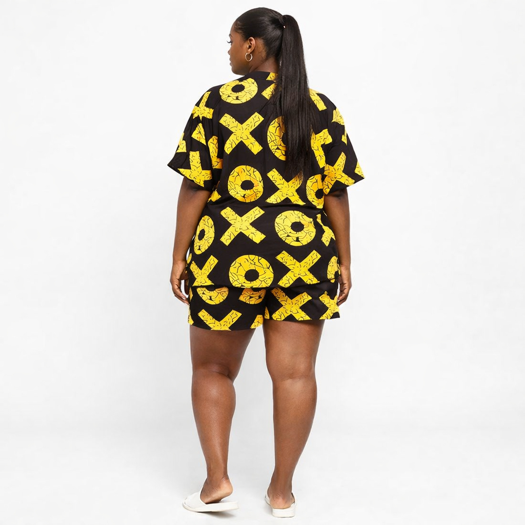 Black and Yellow XO Pattern Cotton Fabric