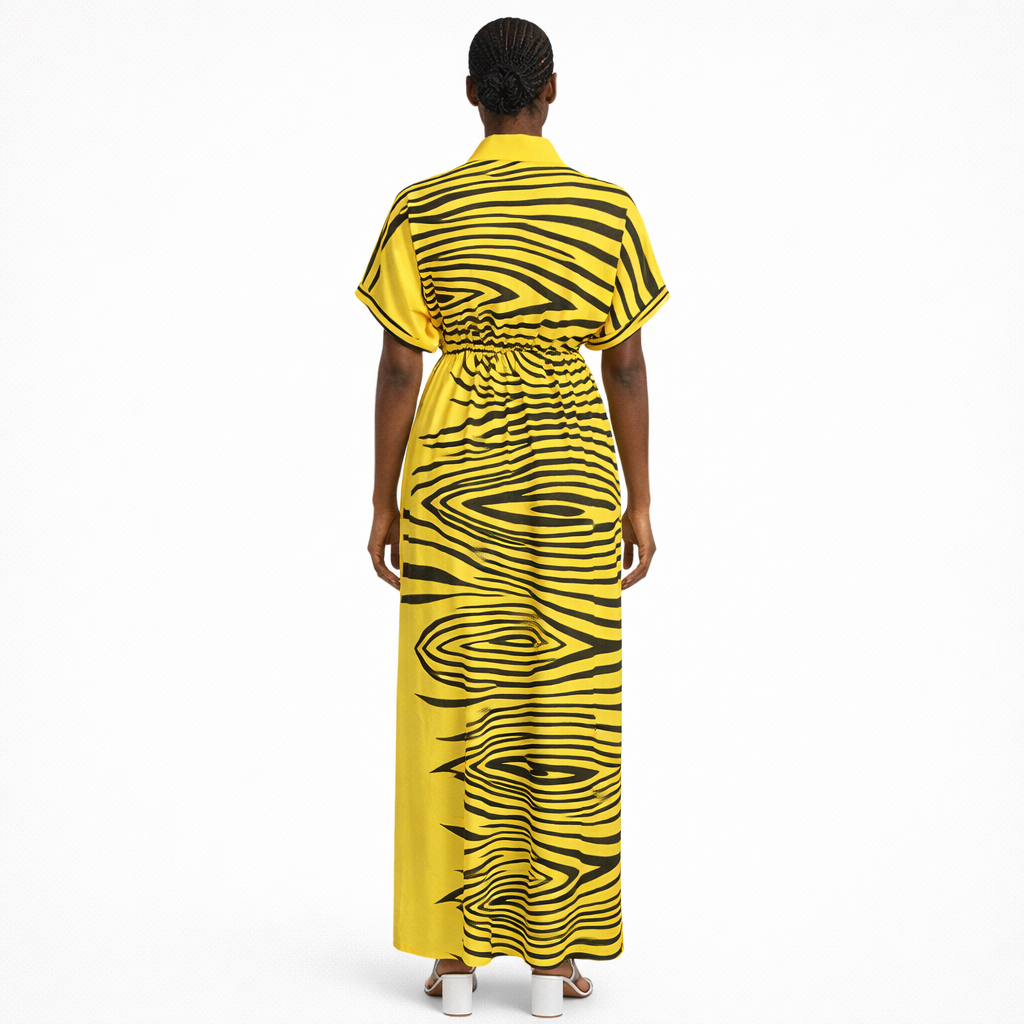 Women Yellow Abstract Print Maxi Shirt Dress