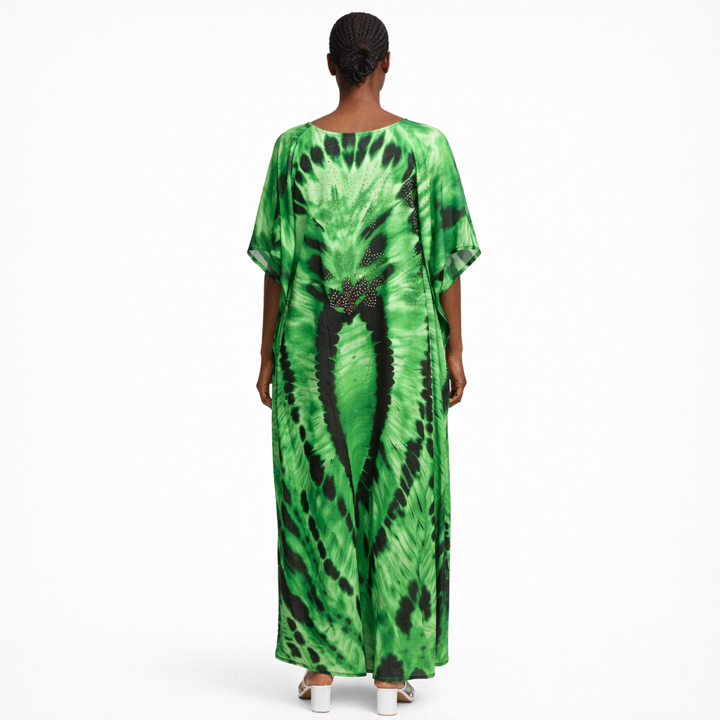 Quality Women Green Tie Dye Loose Kaftan Dress