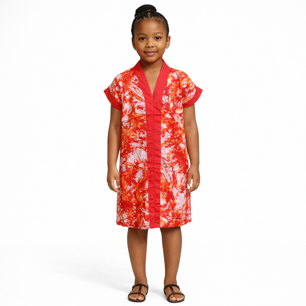 Vibrant Batik Print Short Sleeve Dress For Girls