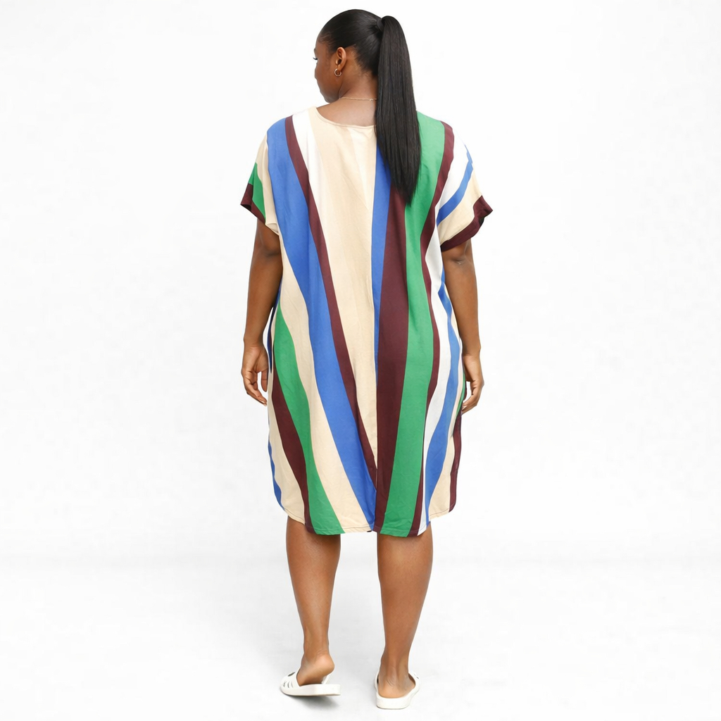 Womens Multicolor Vertical Stripe Kaftan Dress