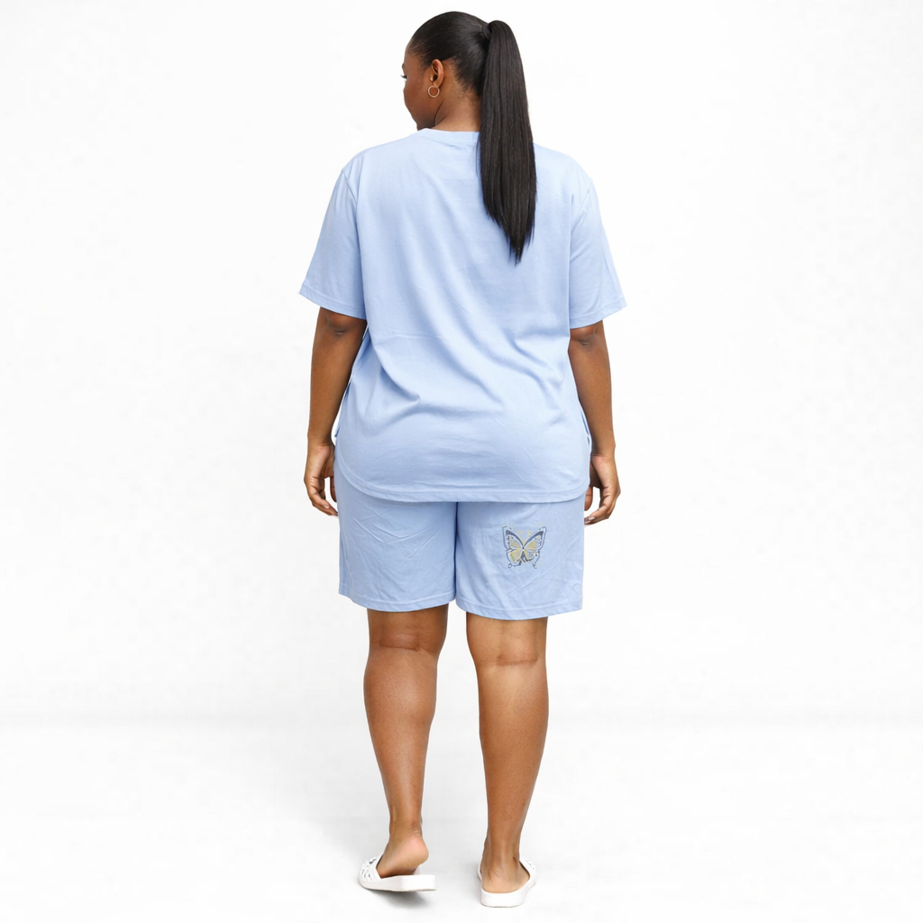 Quality Women Blue Butterfly Print Two Piece Lounge Set