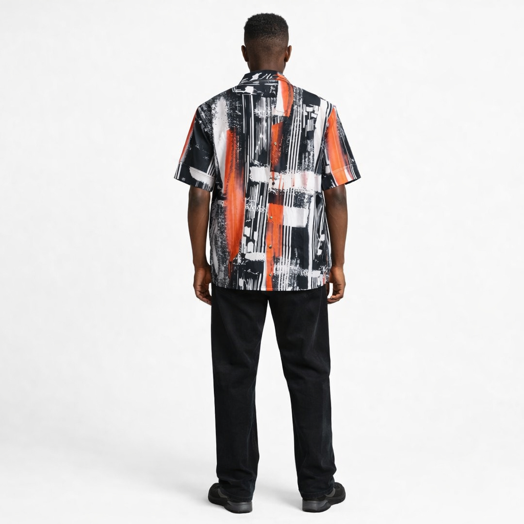 Quality Men Abstract Print Short Sleeve Button Up Shirt