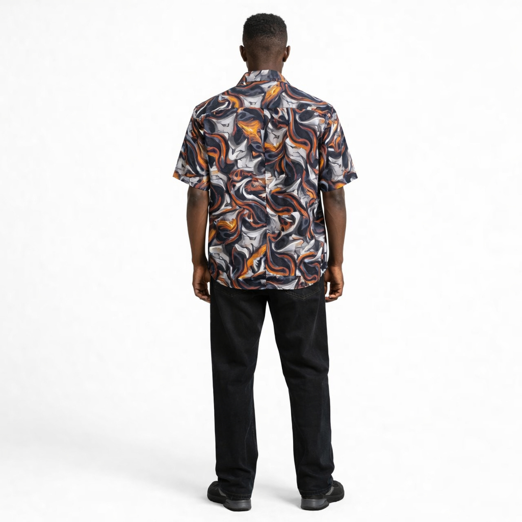 Quality Men short  Sleeve Abstract Print Button Down Shirt