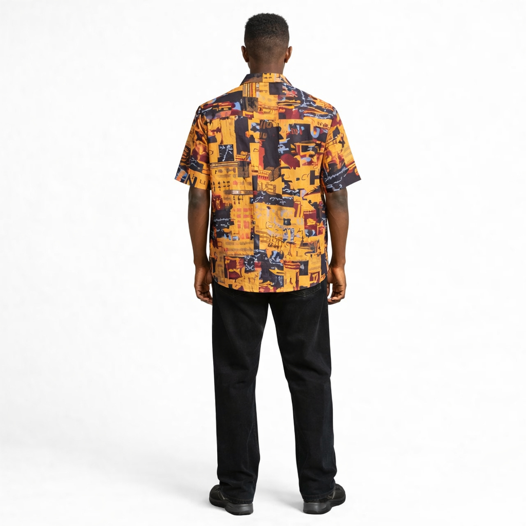 Quality Men Vintage Abstract Print Short Sleeve Button Up Shirt