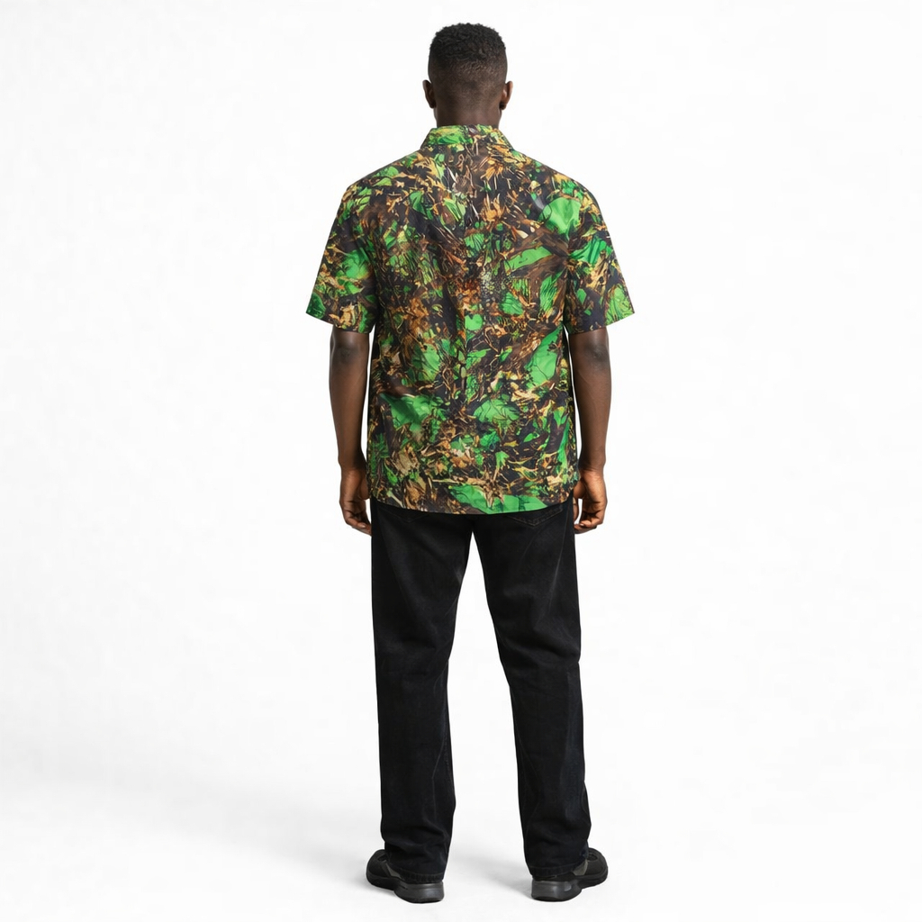 Quality Men vintage Green and Brown Camouflage short Sleeve Button Up Shirt