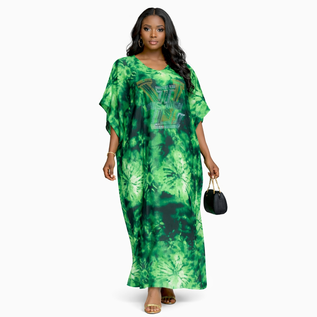 Green Tie Dye Embellished Maxi Dress