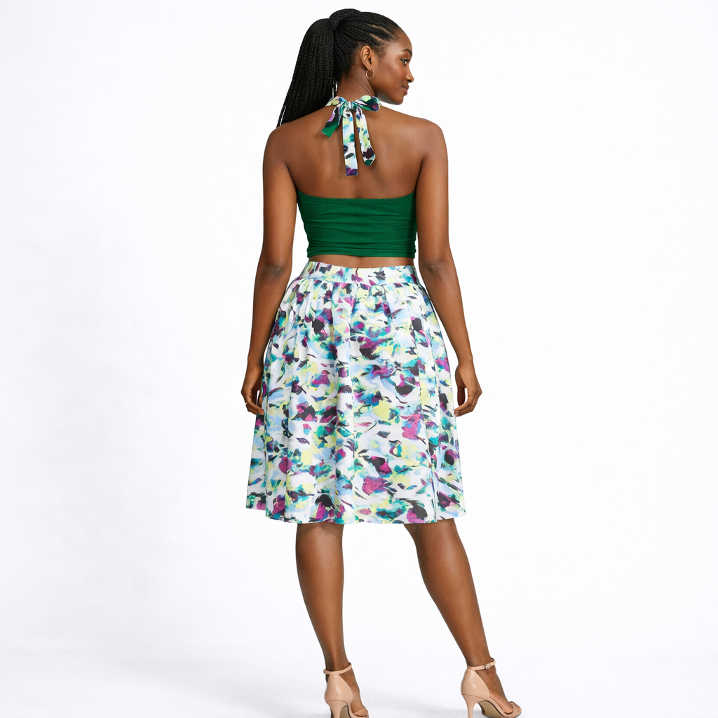 Womens Halter Crop Top and Floral Skirt Two Piece Set