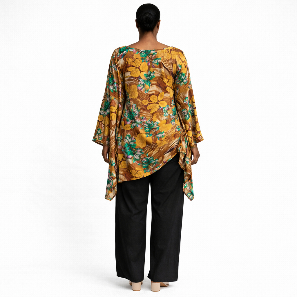 Womens Floral Long Sleeve Tunic Top with Wide Leg Pants Set