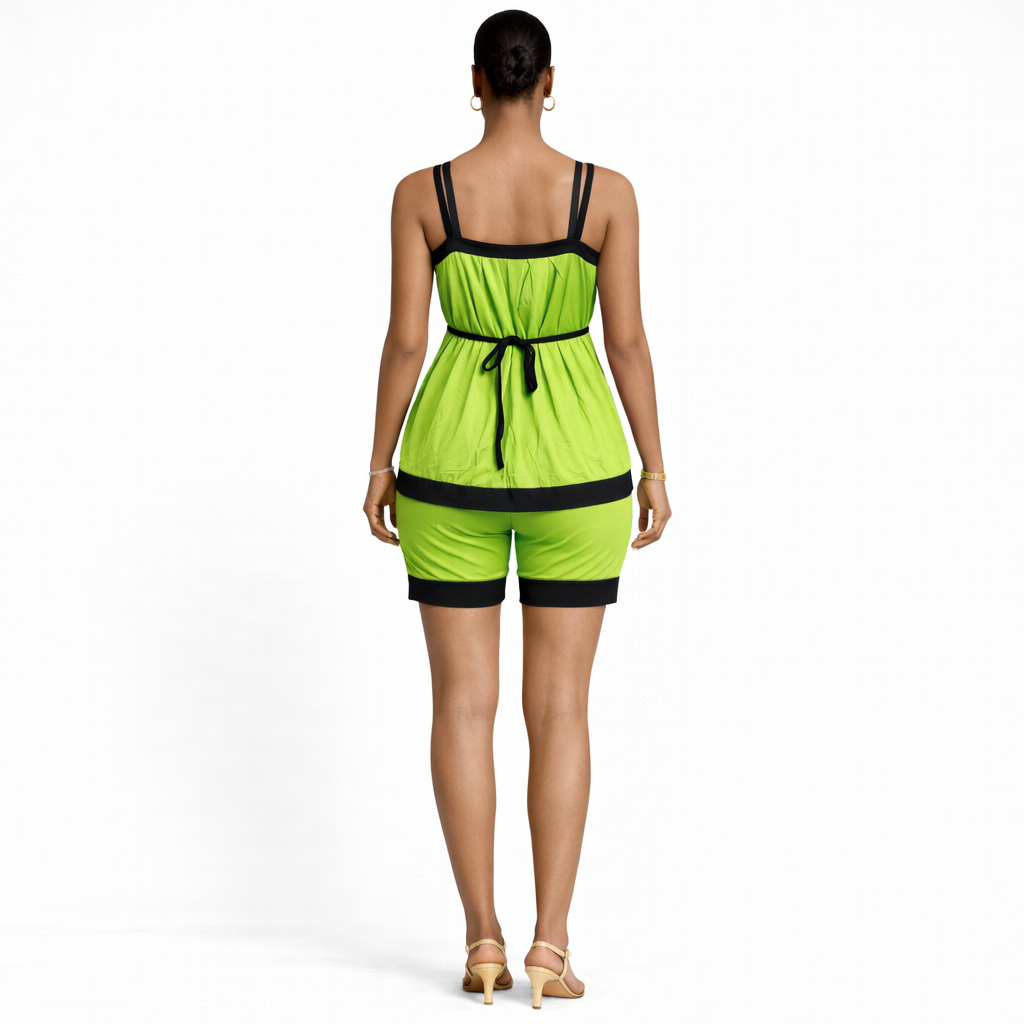 Womens Two Piece Green Camisole Top and Shorts Set