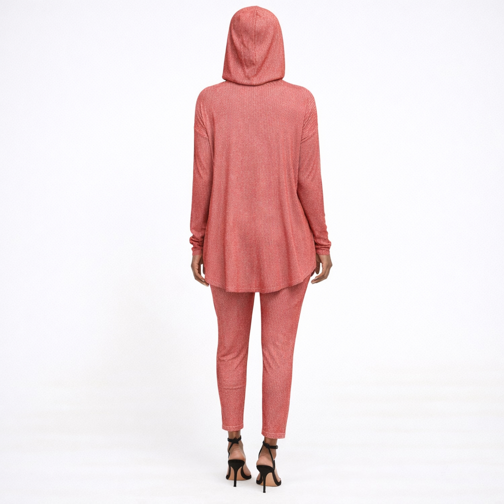 Womens Ribbed Hooded Lounge Set  Long Sleeve Top and Leggings