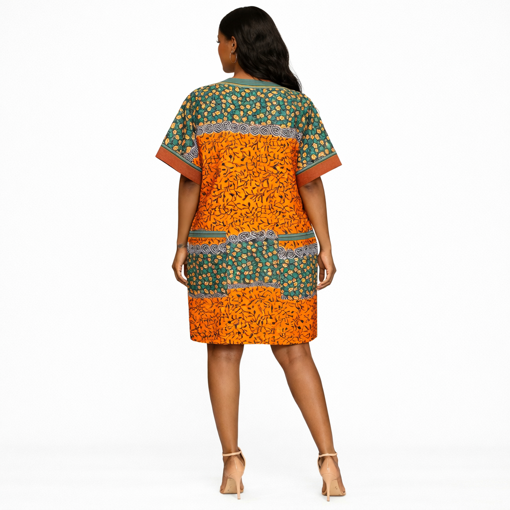Womens V Neck Ankara Print Kaftan Dress
