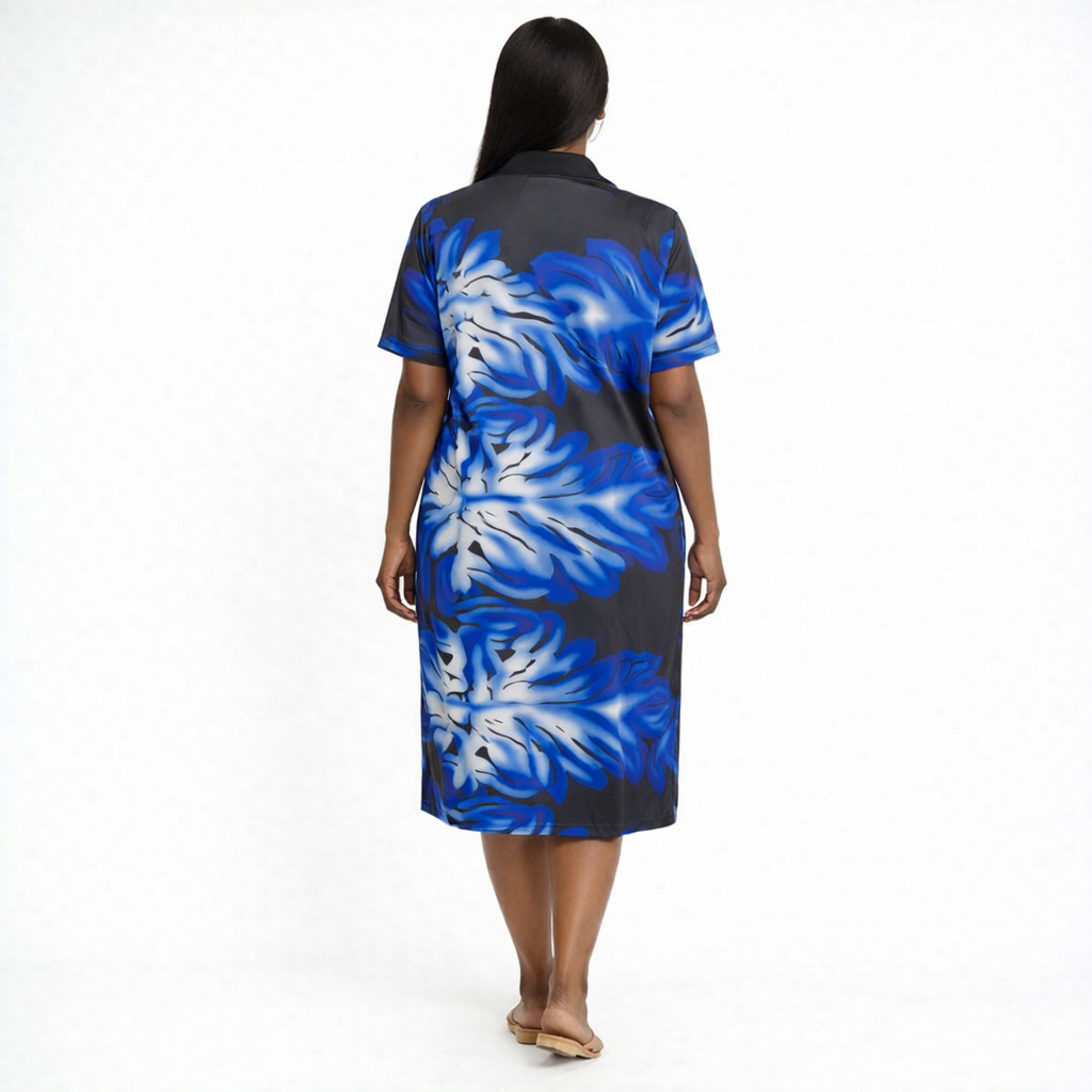 Quality Women Blue Abstract Print Polo Dress