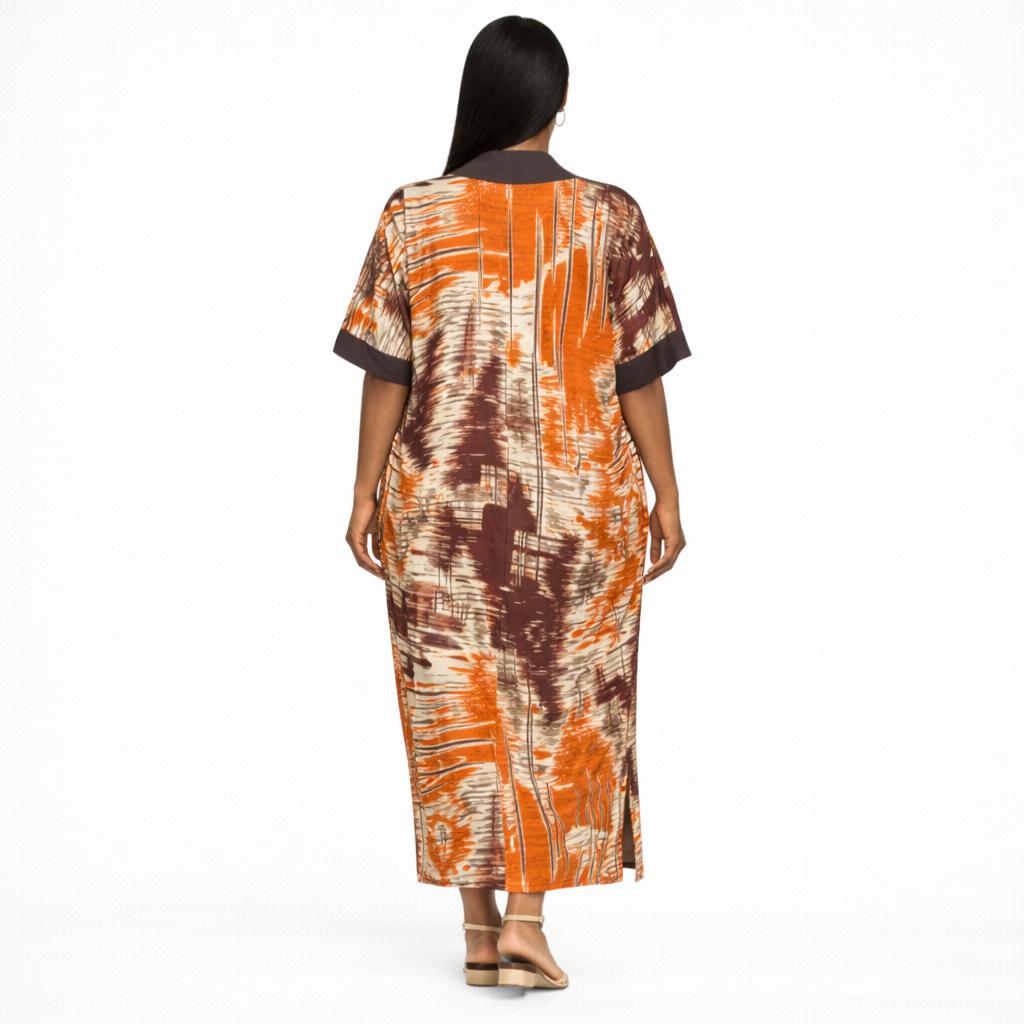 Elegant Womens V Neck Printed Kaftan Maxi Dress