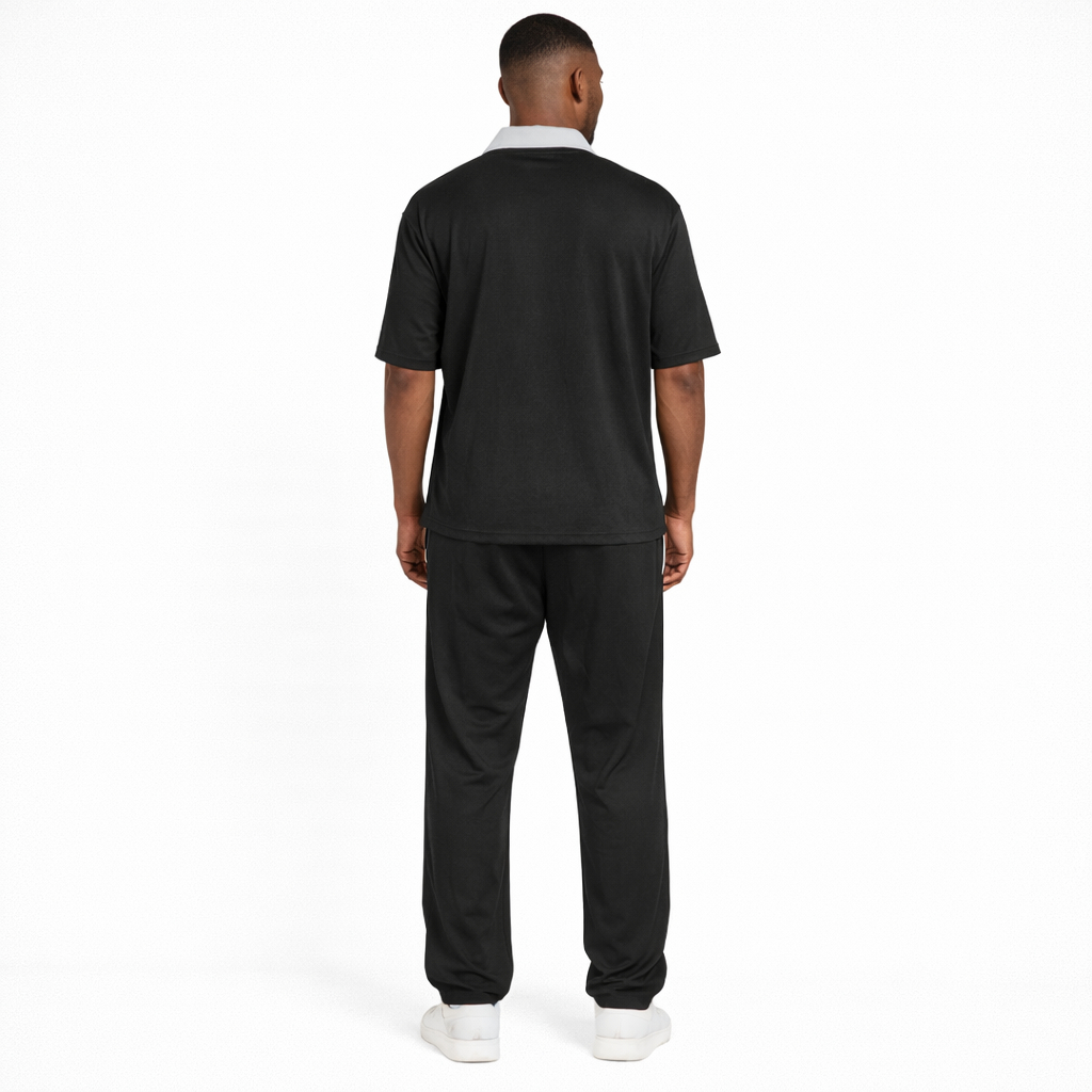 Mens Black Short Sleeve Zip Collar Two Piece Set