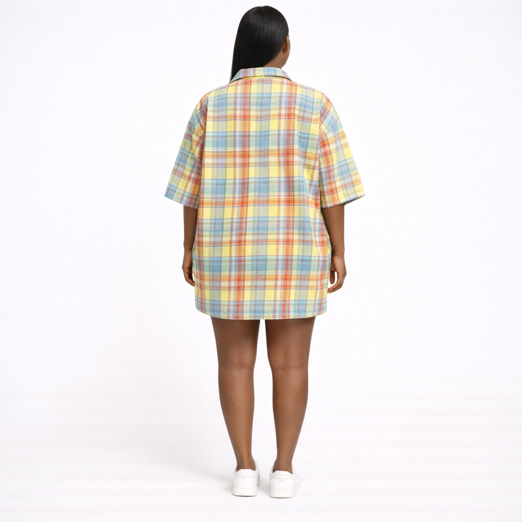 Quality Women Plaid Half Zip Short Sleeve Casual Top