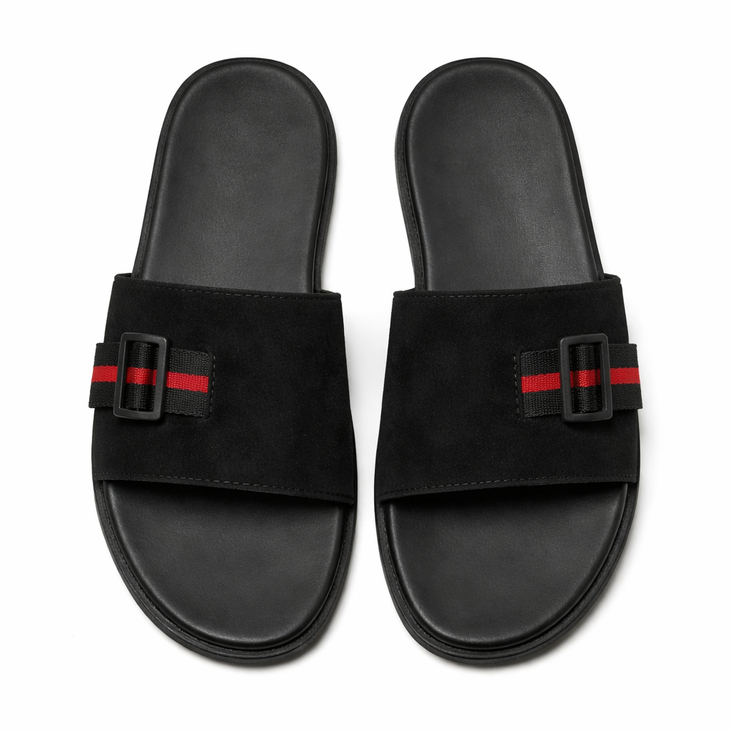 Black Adjustable Strap Slide Sandals