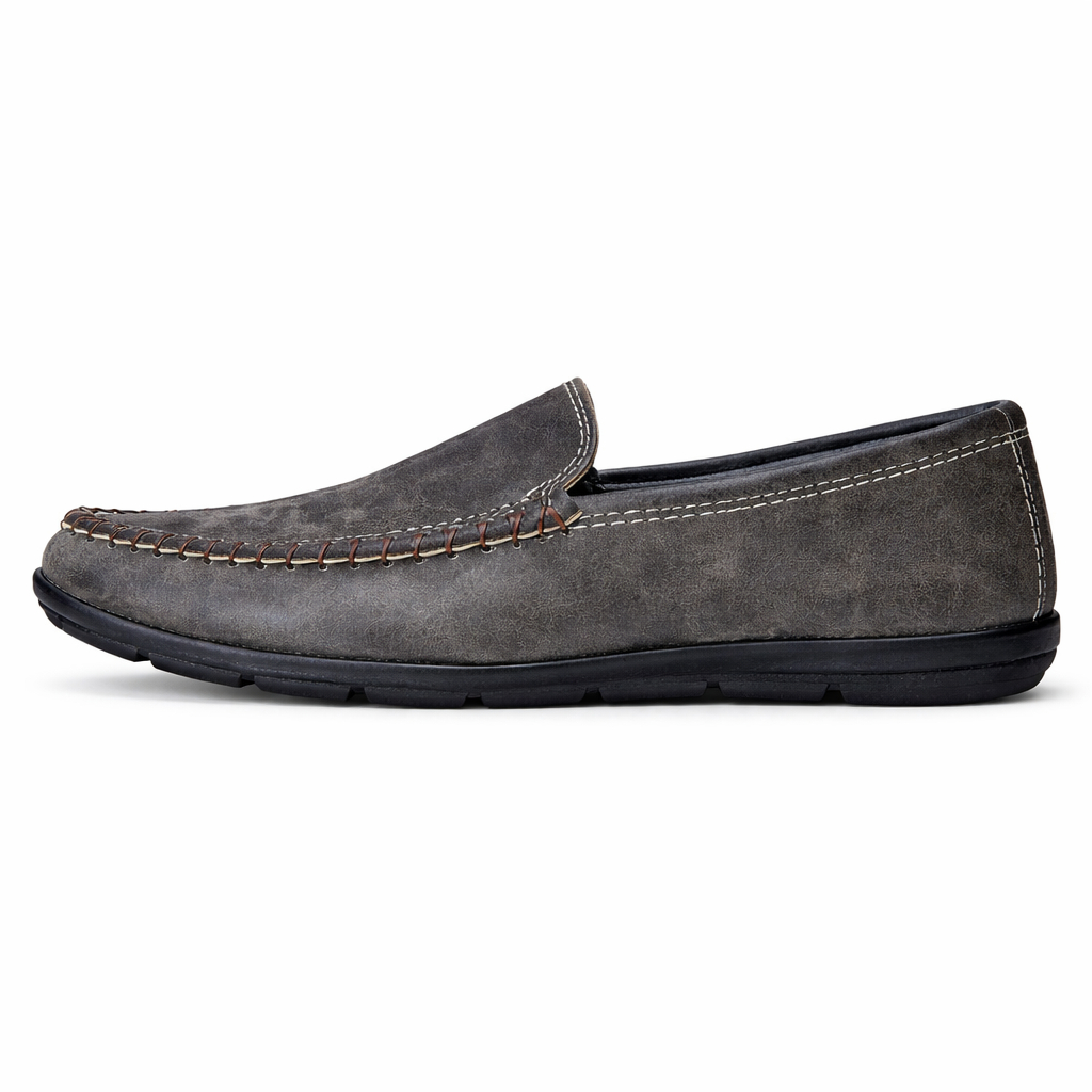 Mens Black Leather Slip On shoe with Hand Stitching