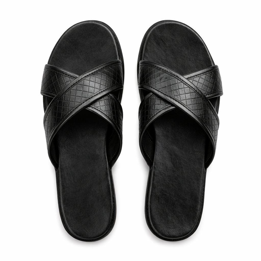 Premium Men Black Cross Strap Slide Sandals
