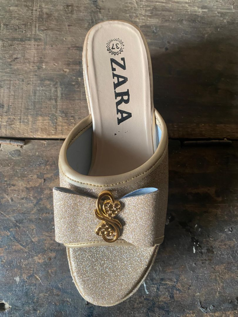 Glitter Platform Slip On Gold Slide Sandal