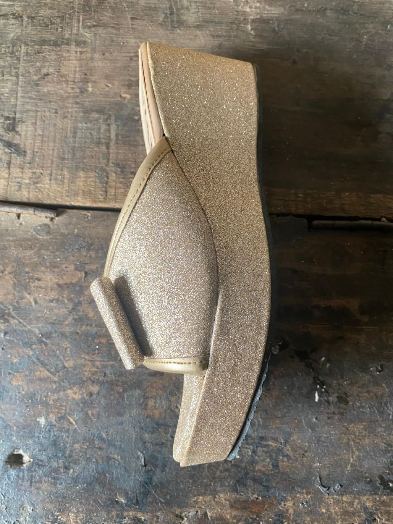 Glitter Platform Slip On Gold Slide Sandal