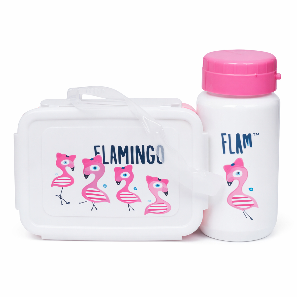 Kids Lunch Box and Water Bottle Set Flamingo Design